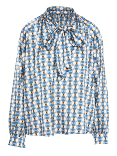 Blue blouse with Retro Print